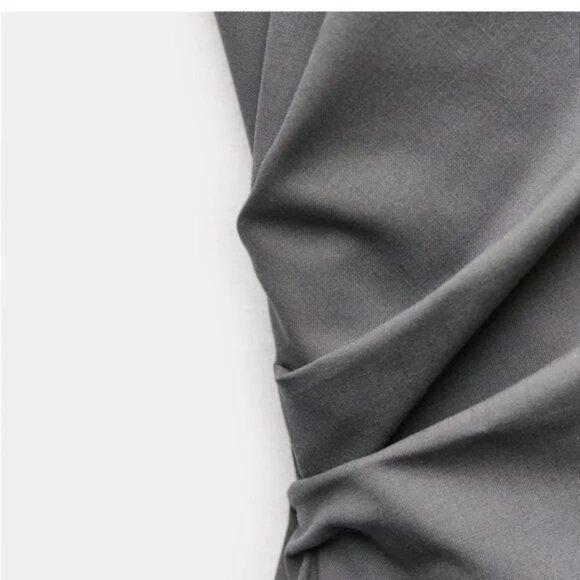 ZARA Long Dress Khaki Gray with Tanks ZW COLLECTION WOOL Blend RUCHED Size: S - Picture 7 of 16
